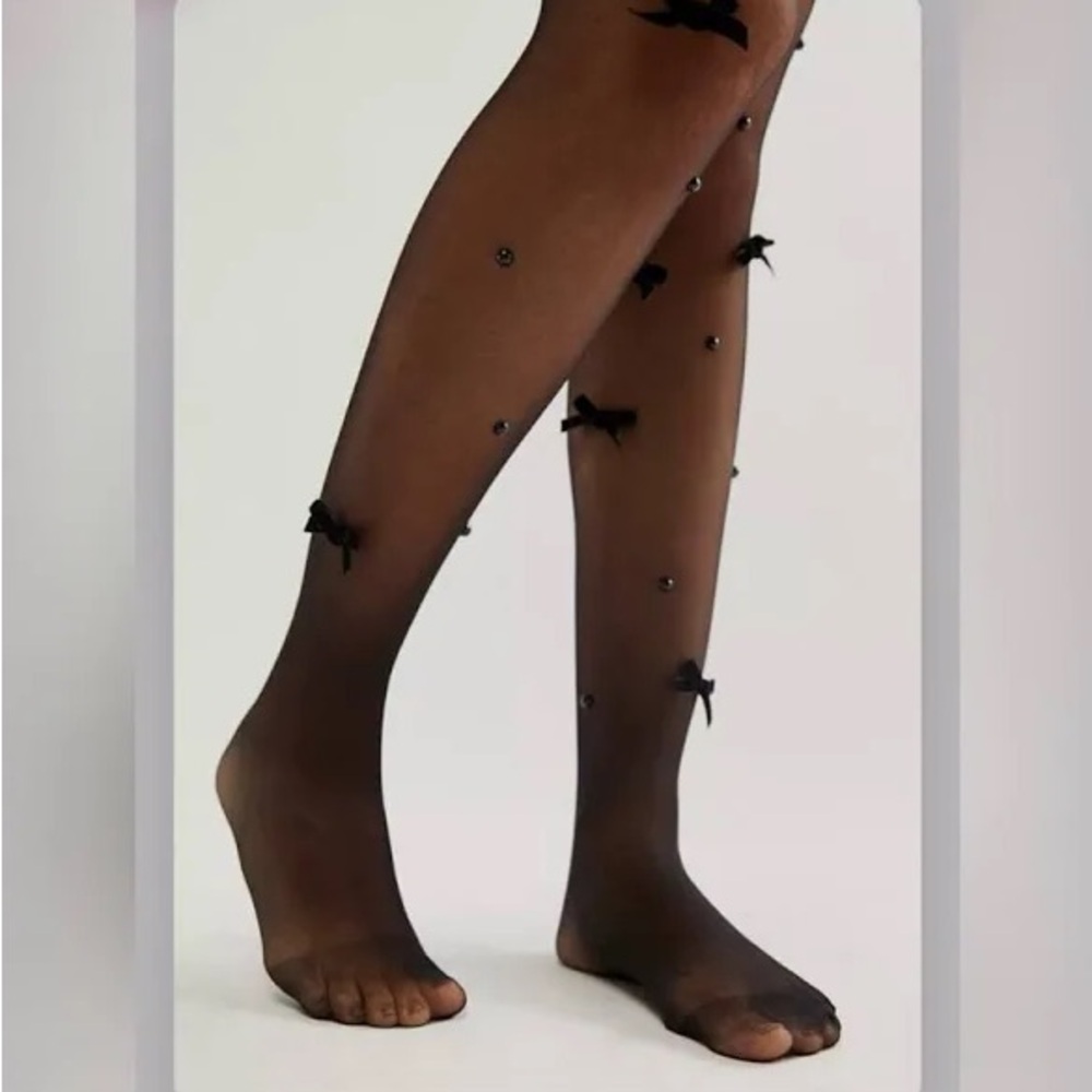 Free People Velvet Bow & Pearl Tights